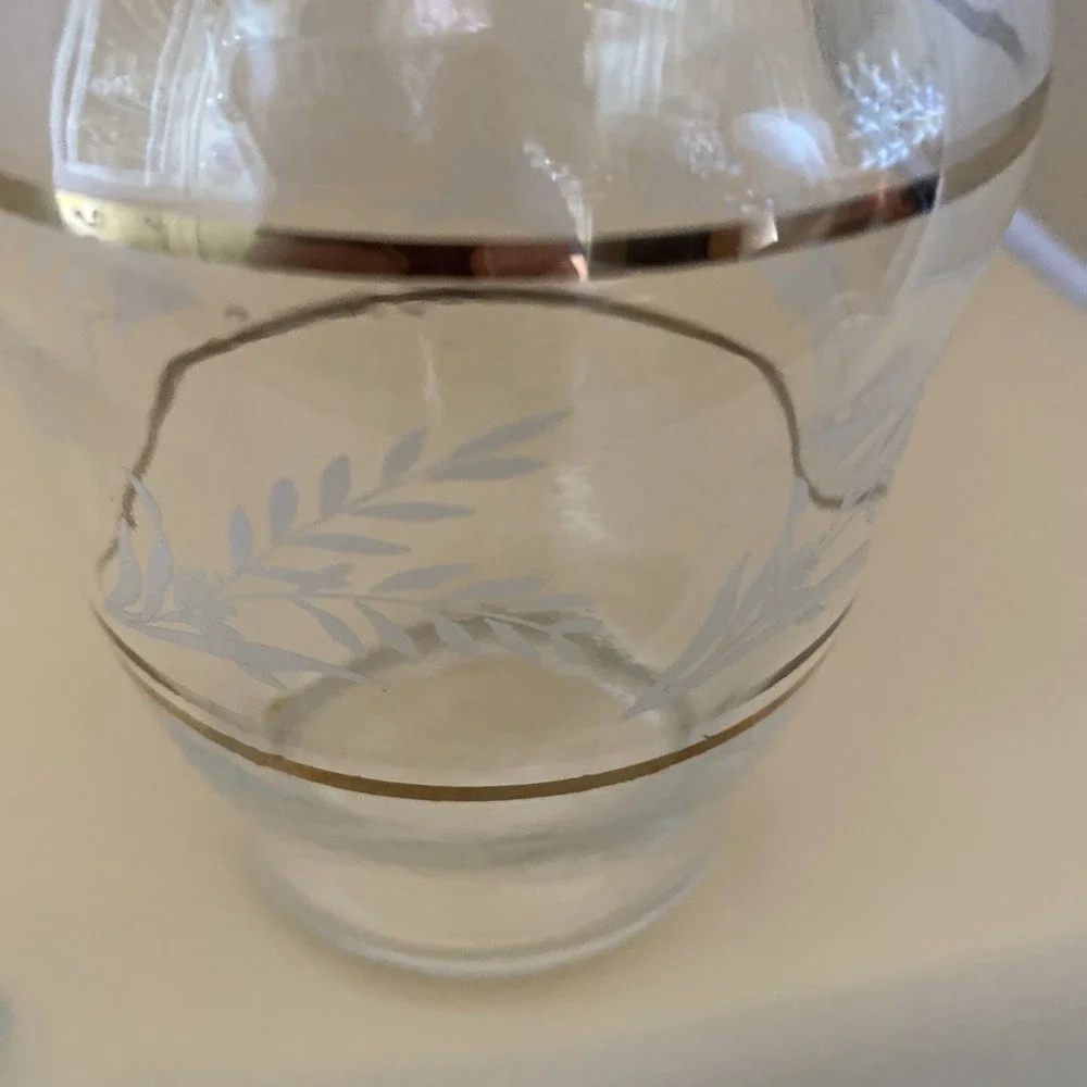 Vtg Gold Rimmed Stampi Francolini Holly Etched Glass Decanter Made in Italy